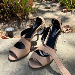 Charles David Cream Leather Twist Wrap Heel Sandals Heels 4 inch